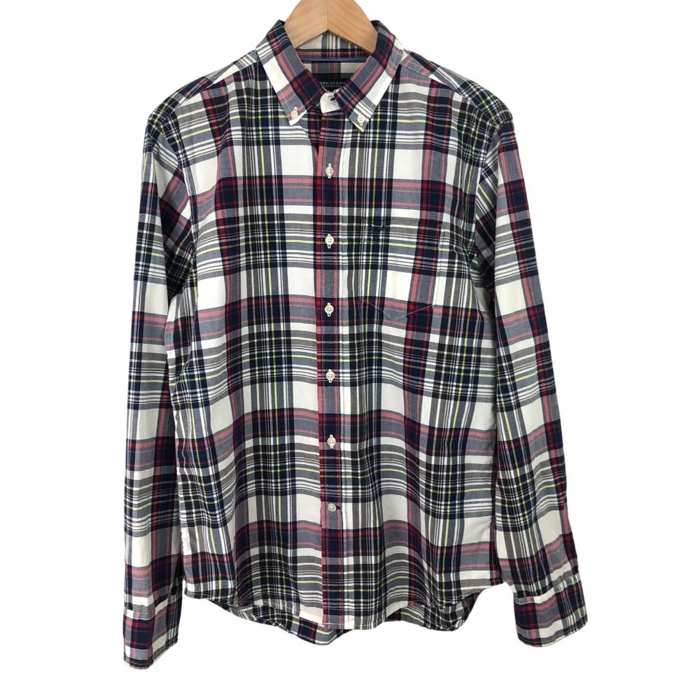 American Eagle Athletic Fit Multicolor Plaid Button Down Shirt Mens Size Medium
